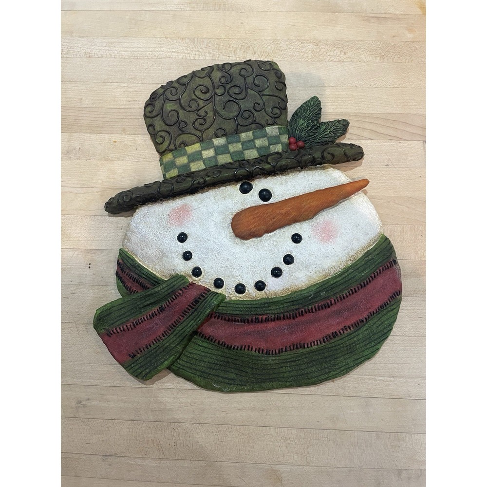 Snowman W/ Hat Plaque Decoupage Stepping Stone Christmas Wall Decor 11.5" X 9"
